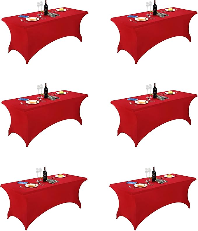 FORLIFE 6Pack Spandex Table Covers 6ft，Fitted Tablecloth for 6ft Rectangular Tables, Stretch Patio Table Covers, Universal Spandex Table Cover for Wedding, Banquet, Party - Red