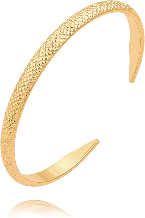 PERNNLA PEARL Dainty Gold Bar Bracelet for Women Simple Delicate Thin Cuff Bangle Hook Bracelet 18K Gold Plated Handmade Minimalist Jewelry