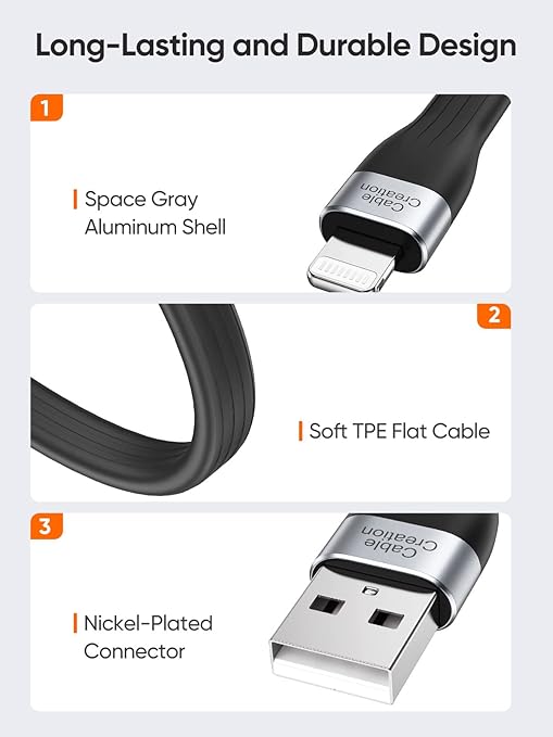 CableCreation 2-Pack Short iPhone Charger Cable 0.5FT/0.15m [MFi Certified], USB to Lightning Cable Data Sync Cord Compatible with iPhone 14/14 Pro, AirPods Pro, iPhone 13/12/ 12 Pro, SE, iPad, iPod