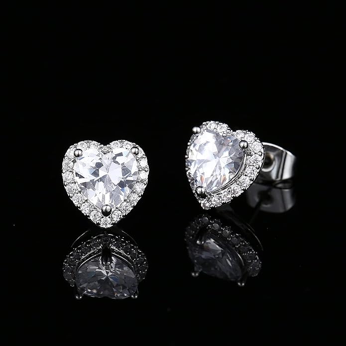 YOMELA Cubic Zirconia Earrings Studs, Halo CZ Birthstone Simulated Diamond Stud Earrings for Women