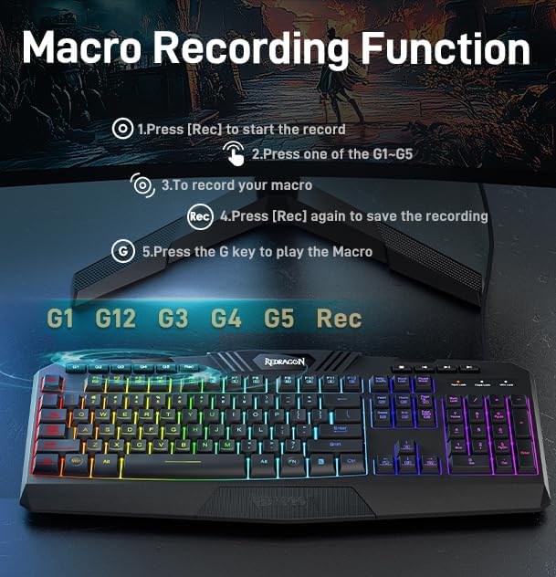 Redragon Updated S101 Programmable Gaming Keyboard and Mouse, RGB Backlit Keyboard Mouse with Software, Independent Macro Record Keys, Value Combo Set