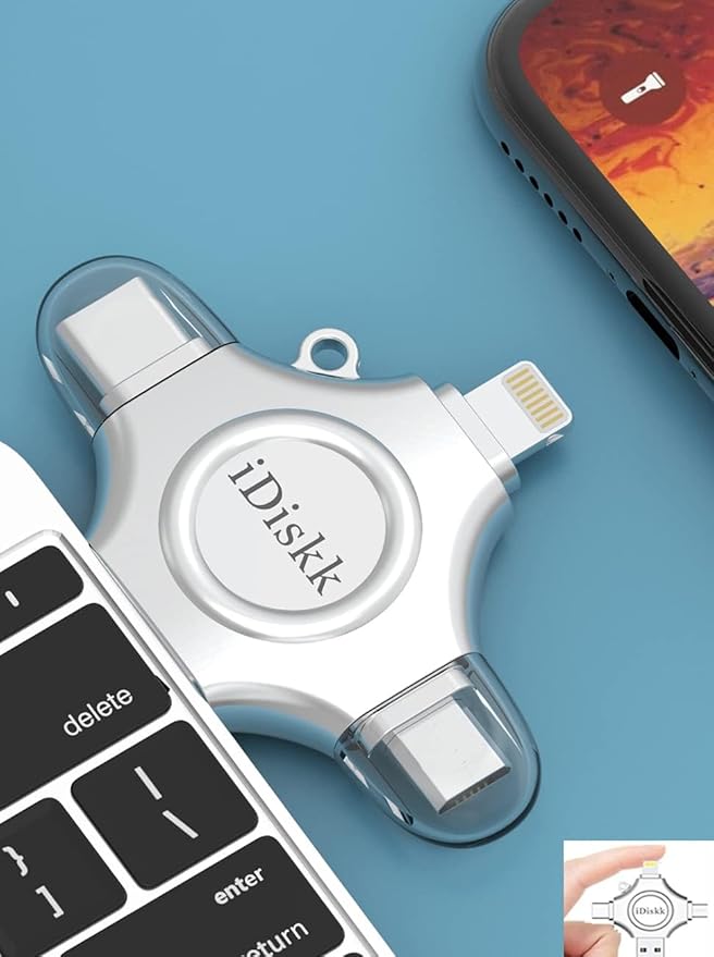iDiskk App-le MFI Certified 512GB,Flash Drive for iPhone Photo Stick,for iPhone 17/16/15,Flash Drive for Photos and Videos,iPhone USB Storage,Photo Stick, for iPad Android Samsung (4 in 1)