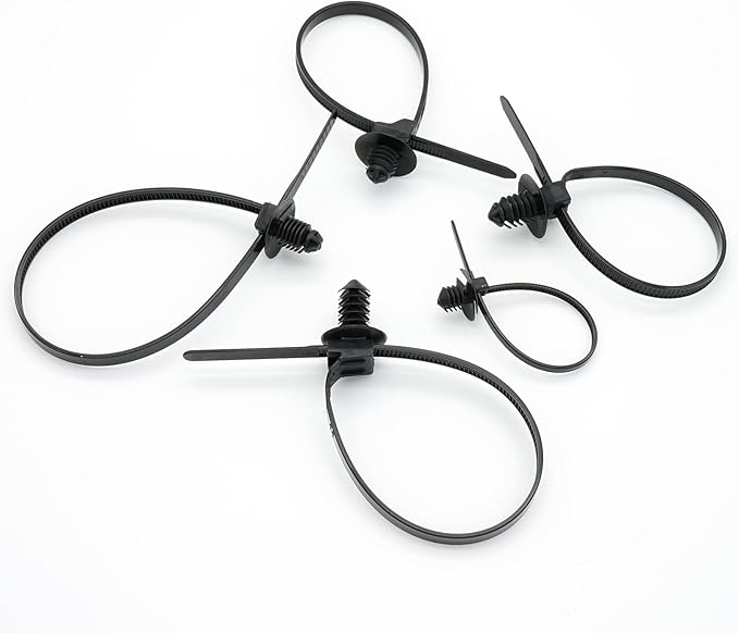 240 Pcs Push Mount Cable Ties Assorted Sizes, Black Nylon Push Mount Zip Ties Wire Harness Clips, 6-Types Snap in Zip Ties Self Locking Automotive Wire Ties for Wire Tying, Automotive