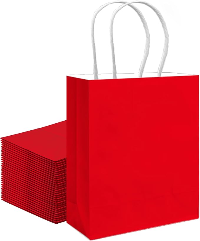 qiqee 30PCS Medium Gift Bag with Handles Bulk 11"x5"x8" Gift Bags Red Bags Multiple Uses (Medium Size)