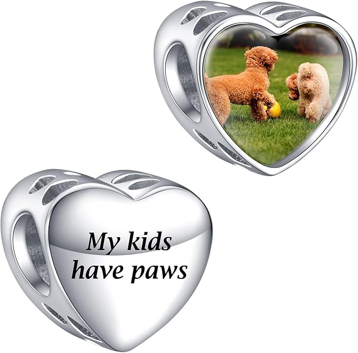 Annmors Personalized Photo Charms For Bracelets/Necklace 925 Sterling Silver Love Heart Shaped Engraved Customize Picture Gift for Birthday Mother's Day,Bead Charms Jewelry for Women