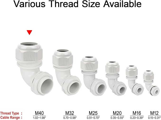 LeMotech M40 Cable Gland, 90 Degree Adjustable 26-33mm Cable Range Strain Relief, Cord Connectors Nylon Joints with Gaskets, 2 Pcs, Grey