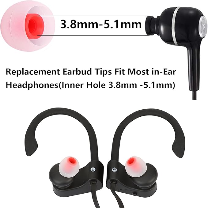 Silicone Replacement Earbud Tips Earbud Covers Ear Tips Fit for in-Ear Headphones (Inner Hole 3.8mm -5.1mm) Earbud Replacement Tips 9 Pairs