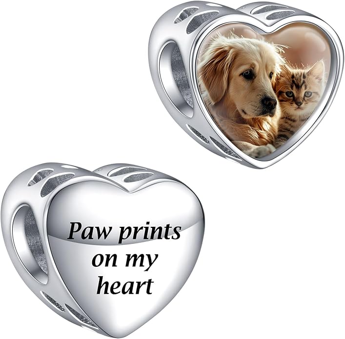 Annmors Personalized Photo Charms For Bracelets/Necklace 925 Sterling Silver Love Heart Shaped Engraved Customize Picture Gift for Birthday Mother's Day,Bead Charms Jewelry for Women