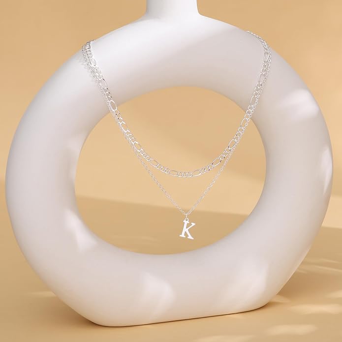 Initial Necklaces for Women Dainty Gold Silver Layered Letter Pendant Necklace Cute Figaro Chain Choker Necklace Personalized Trendy Stuff Jewelry Stack Gift for Women Her
