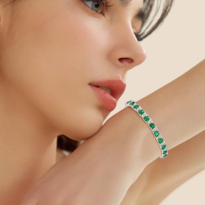 Birthstone Tennis Bracelets for Women, 925 Sterling Silver Heart Shaped Celtic Trinity Knot, 7 Inch Charm Trendy Hypoallergenic Anniversary Birthday Gifts for Her