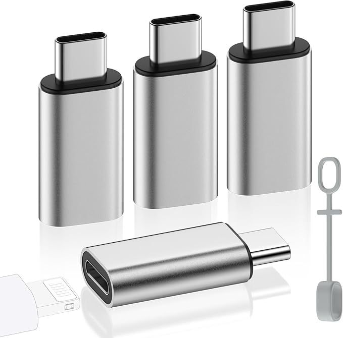 MoKo 4 Pack Lightning Female to USB C Male Adapter,USB-C Lightning Adapter for iPhone Air 17 16 15 Pro Max Plus, iPad Pro/Air, Galaxy,iPhone to USB C Adapter for Data Sync, NOT for Audio/OTG,Silver