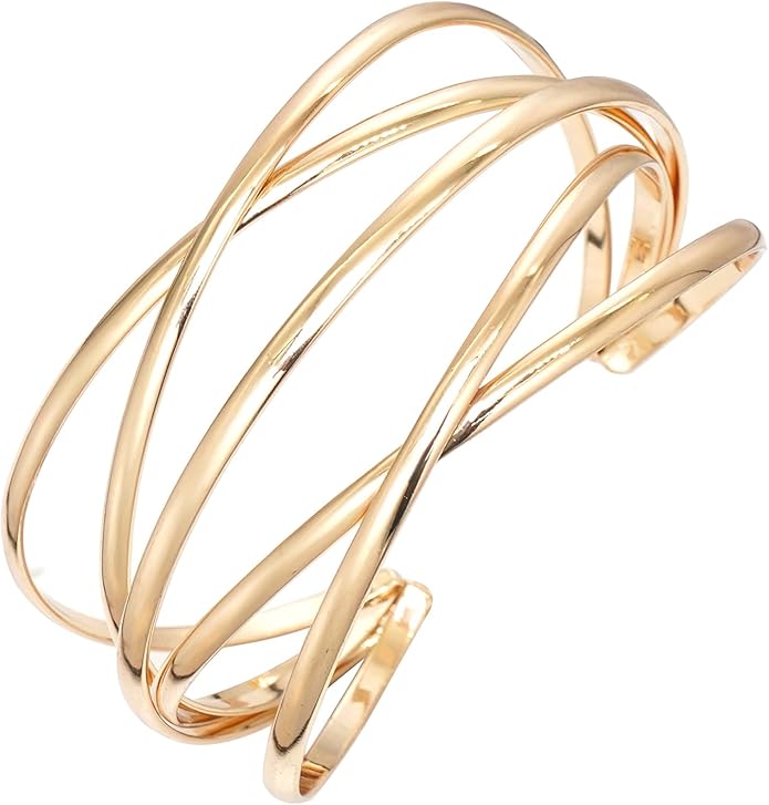Multi-layer Cuff Bracelet for Women Cross Wire Bracelets Open Wide Cuff Gold Bangle Bracelet
