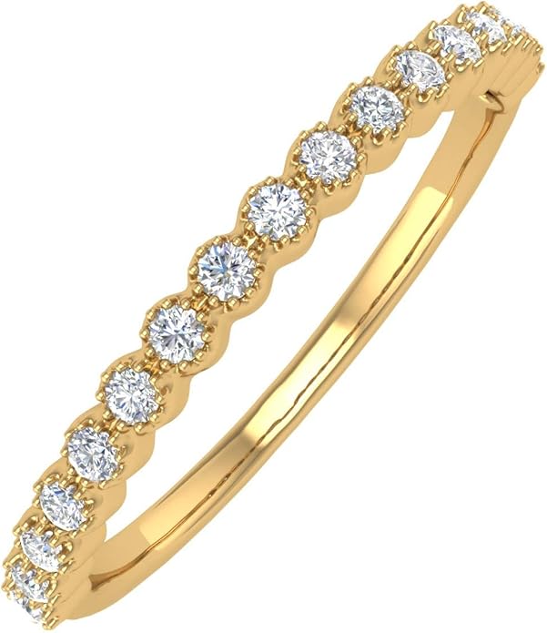 1/5 Carat Bezel Set Diamond Wedding Band Ring in 14K Solid Gold