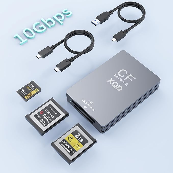 10Gbps CFExpress Type B Card Reader - 5 in 1 USB C&USB A CFexpress/XQD/SD Card Reader for CFexpress Type B+SD 3.0 Card+XQD Card Reader, CFexpress Adapter Memory Card Reader for Wins/Mac/Linux/Android