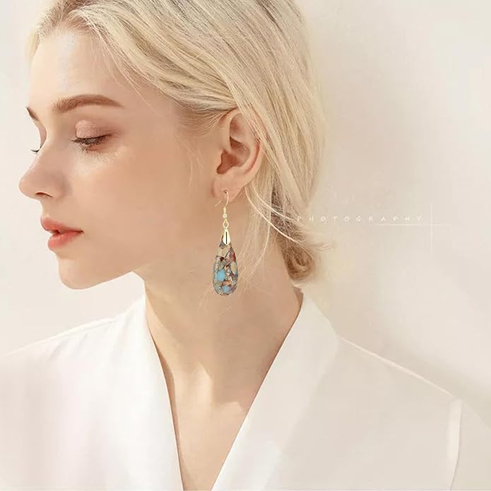 Boho Women Natural Stone Earrings Unique Healing Imperial Jasper Gemstone Energy Hypoallergenic Lightweight Dangle Drop Earrings Multiple Styles Earrings Jewelry for Birthday Party Gift