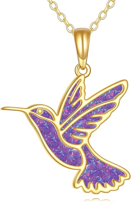 GEHN Hummingbird Necklace 14K Solid Gold Opal Hummingbird Pendant Necklace Hummingbird Jewelry Bird Gifts for Women Lover