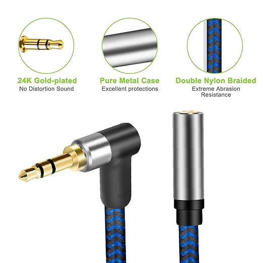 3.5mm Male to Female Extension Stereo Audio Extension Cable 25FT, Cotton-Braided Audio Extension Cable, Stereo Jack Cord for Phones, Headphones, Speakers, Tablets, PCs and More