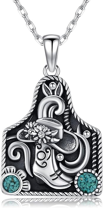 Western Cowboy Necklace 925 Sterling Silver Horseshoe Pendant Western Jewelry Cowgirl Gifts for Women Girlfriend Cowboy Cowgirl