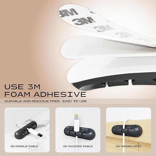 USB Cable Organizer Clips Cord Holder,12 Packs (3-Slots) Black Self Adhesive Desk Cord Cable Management