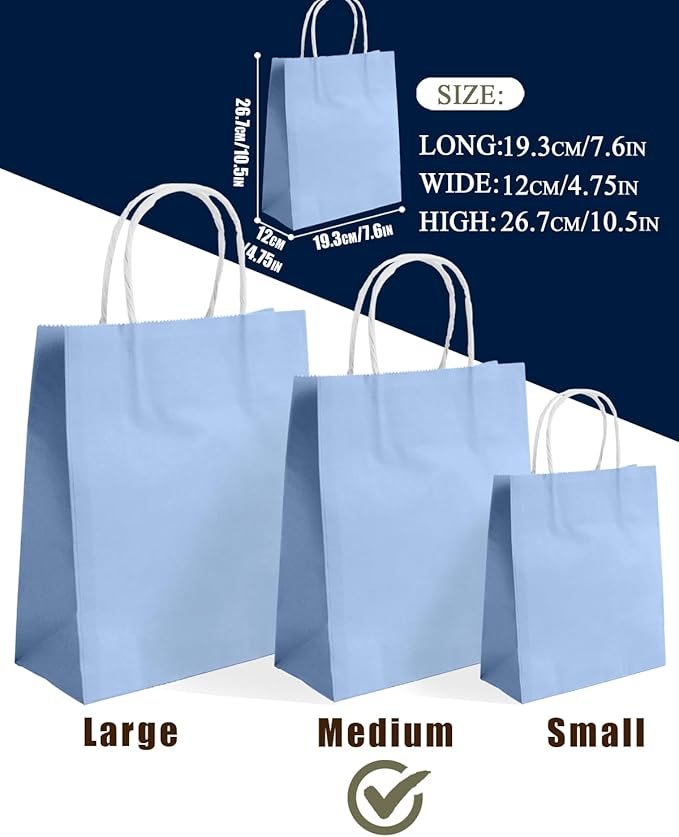 qiqee 30PCS Medium Gift Bag with Handles Bulk 11"x5"x8" Gift Bags Light Blue Bags Multiple Uses (Medium Size)
