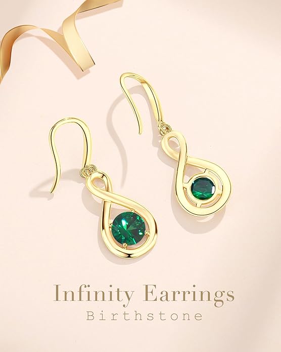 FANCIME Valentines Day Gift Dangle Drop Earrings 925 Sterling Silver Dainty Infinity Round Gemstone Birthstone Jewelry Birthday Gifts for Her Women