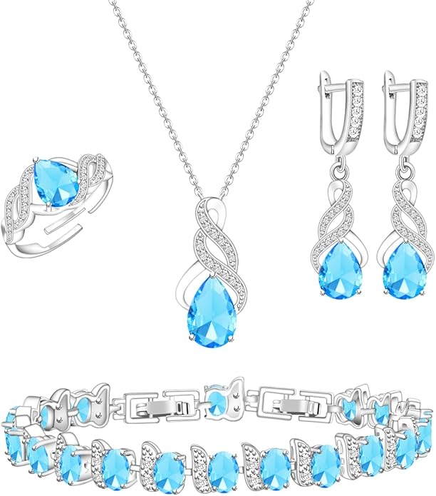 LMXXVJ Jewelry Set for Women,Teardrop Cubic Zirconia Necklace Earrings Adjustable Ring Bracelet Jewelry Set Formal Jewelry Gift