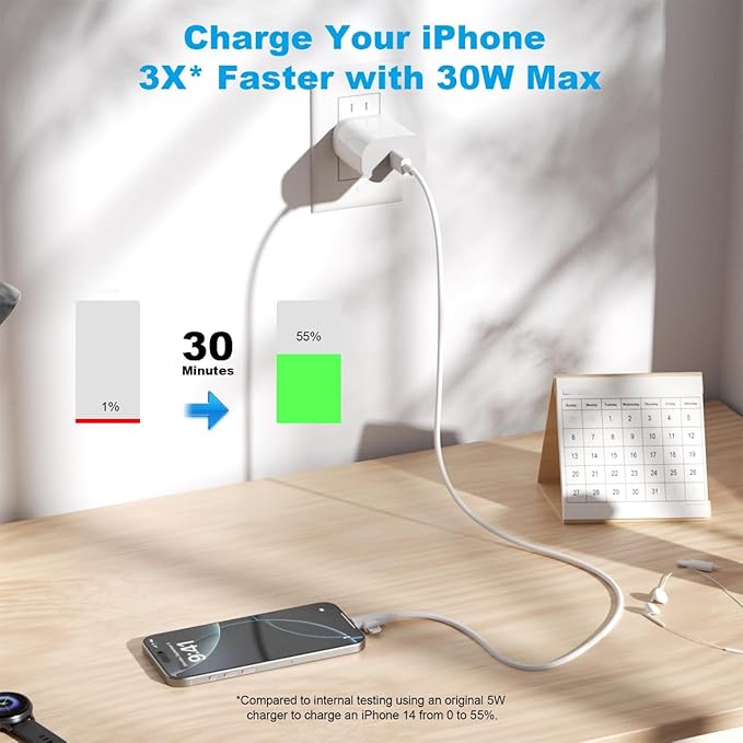 [2025 Upgraded] 30W iPhone 16/15/14/13/12 Charger Fast Charging Block with 6FT Long C to Type C& Lightning Cable 60W.Fast Charging for All iPhone/iPad and Galaxy Series (White 2)