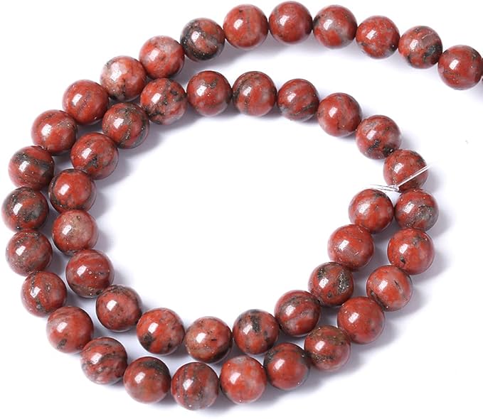 45pcs 8mm Natural Red Seasame Jasper Gemstone Beads Round Loose Spacer Beads for Jewelry Making DIY Bracelets Necklaces 15" (8mm, Red Seasame Jasper)