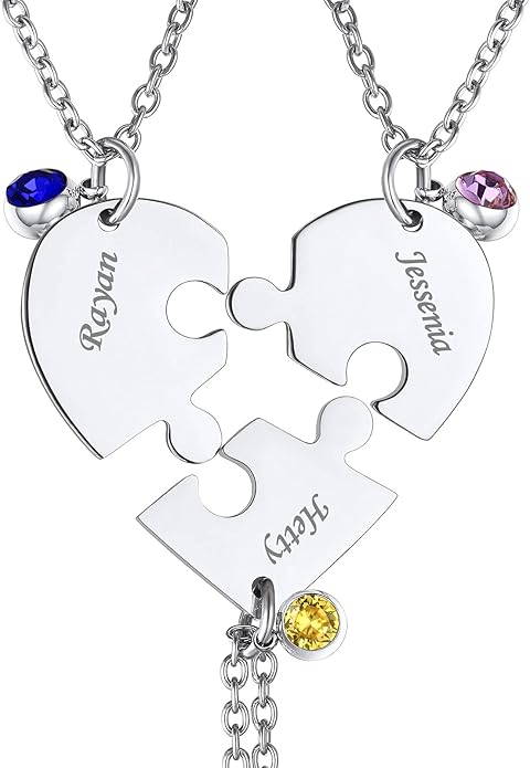 FindChic Personalized Matching BFF Necklace for 2/3/4/5/6 Puzzle Name Heart Pendant Stainless Steel Couple Necklace Set Customized Necklaces for Teen Girls