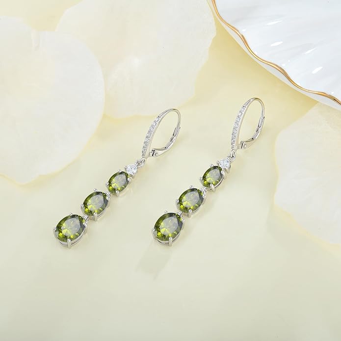 Women 925 Sterling Silver Birthstone 3-stone Leverback Drop Dangle Earrings 5A Cubic Zirconia Jewelry for Her