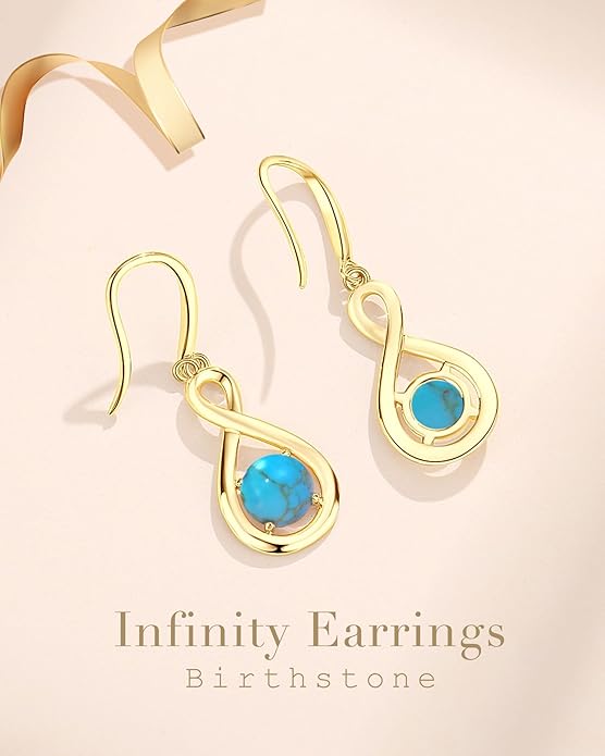 FANCIME Valentines Day Gift Dangle Drop Earrings 925 Sterling Silver Dainty Infinity Round Gemstone Birthstone Jewelry Birthday Gifts for Her Women