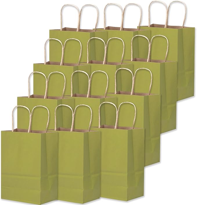 qiqee Large Kraft Paper Bags with Handles 13"x10"x5" 32 pcs Gift Paper Bag Sage Green Solid Color Bags（Large Size）