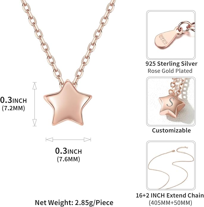 ChicSilver Personalized 925 Sterling Silver Dainty Small Heart/Star/Moon/Dot/Triangle Pendant Necklace for Women, Silver/Gold/Rose Gold/Black (with Gift Box)