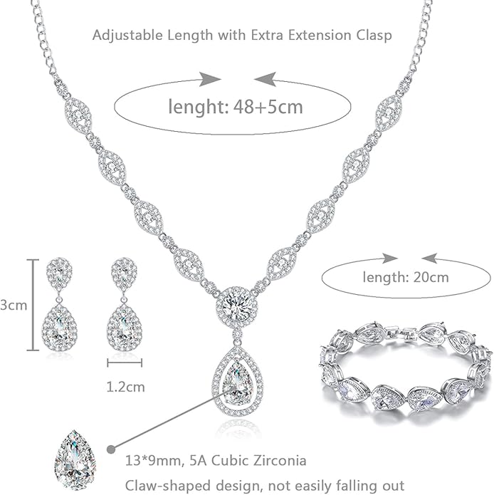 GULICX AAA Cubic Zirconia CZ Silver Plated Base Women's Party Jewelry Set Earrings Pendant Necklace