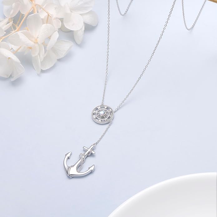 Long Necklace Sterling Silver Larait Bar Y Lariat Long Chain Drop Adjustable Necklace Gift for Her, 30"