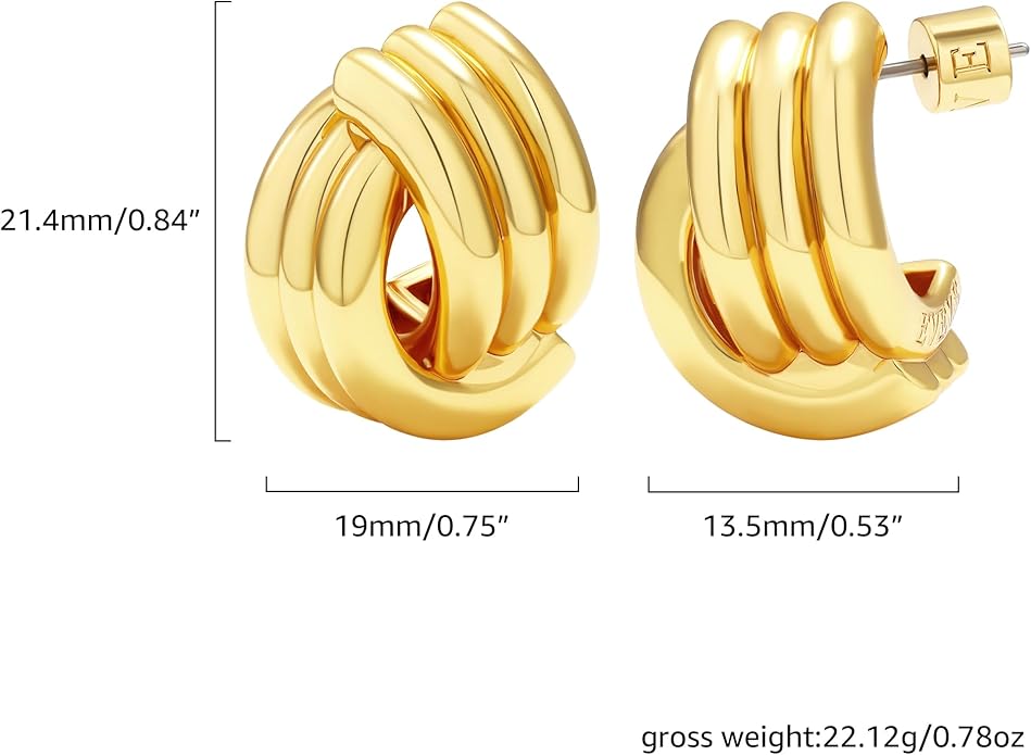 EVEYE Trendy 18k Gold Plated Knot Earrings for Women Drop Dangle Statement Earrings Chunky Knot Link Circle Statement Drop Dangle Earrings Studs Textured Metal Stud Hypoallergenic Jewelry Gifts
