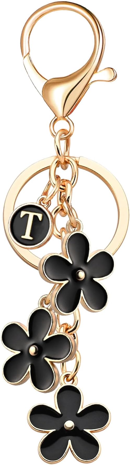 OUMILAN Initial Keychain Cute Flower Charms Keyring for Handbag Backpack–Personalized A-Z Letter Jewelry Gift for Women Girls