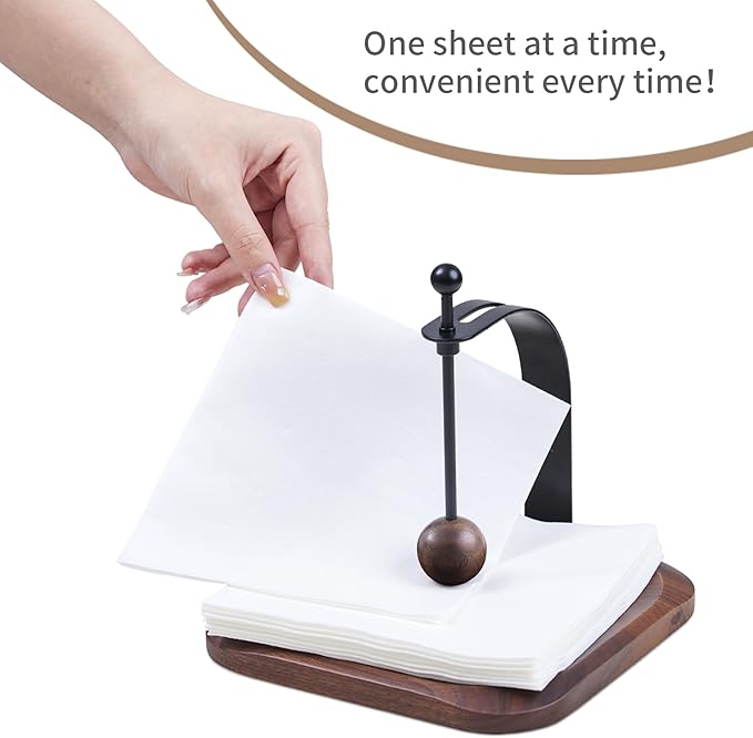 North American Walnut Napkin Holder for Table - Nordic Style Wooden Cocktail Napkin Holder Fits 5-7" Napkins - Windproof Dispenser for Kitchen, Coffee Bar, Cocktail Bar (Gift Idea)