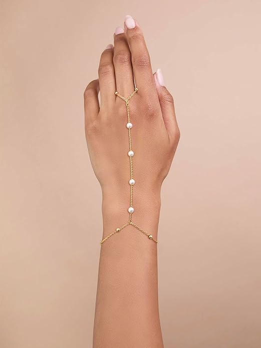 Hand Chain Bracelet for Women: Dainty 14k Gold Silver Plated Ring Chain Bracelets for Women Trendy Jewelry for Wedding Prom Birthday Gifts for Women