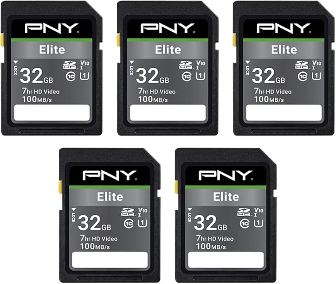 PNY 32GB & 64GB Elite Class 10 U1 V10 SDHC & SDXC Flash Memory Card Bundle - 100MB/s Read Speed