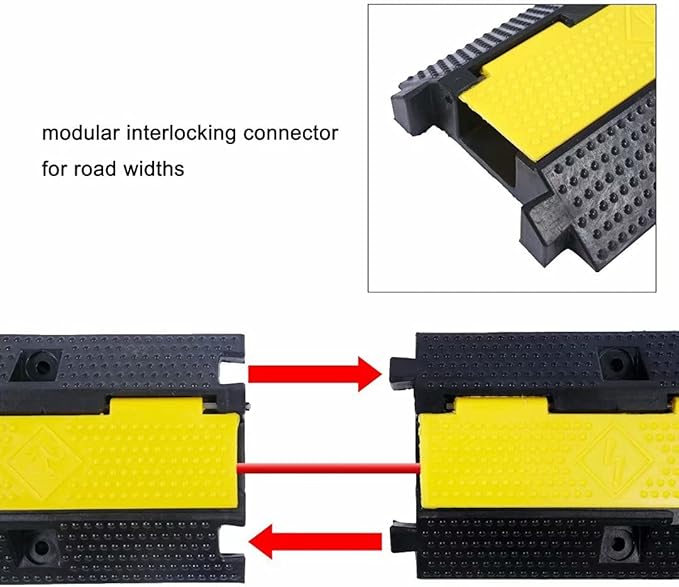 Rubber Cable Ramp Cord Cover Cable Protector Ramps Wire Hose Protective 1 Channel 22000Lbs Load Capacity Traffic Speed Bump for Asphalt Concrete Gravel Driveway Indoor Outdoor, 3 Pack