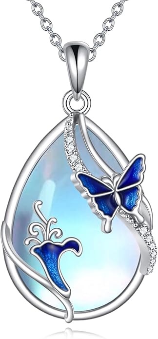 KQF Dragonfly/Butterlfy/Cat/Jellyfish/Bunny/Axolotl/Bee/Mermaid/Hummingbird/Elephant Necklace for Women Sterling Silver Moonstone Pendant Necklace Dragonfly Jewelry Gifts for Women