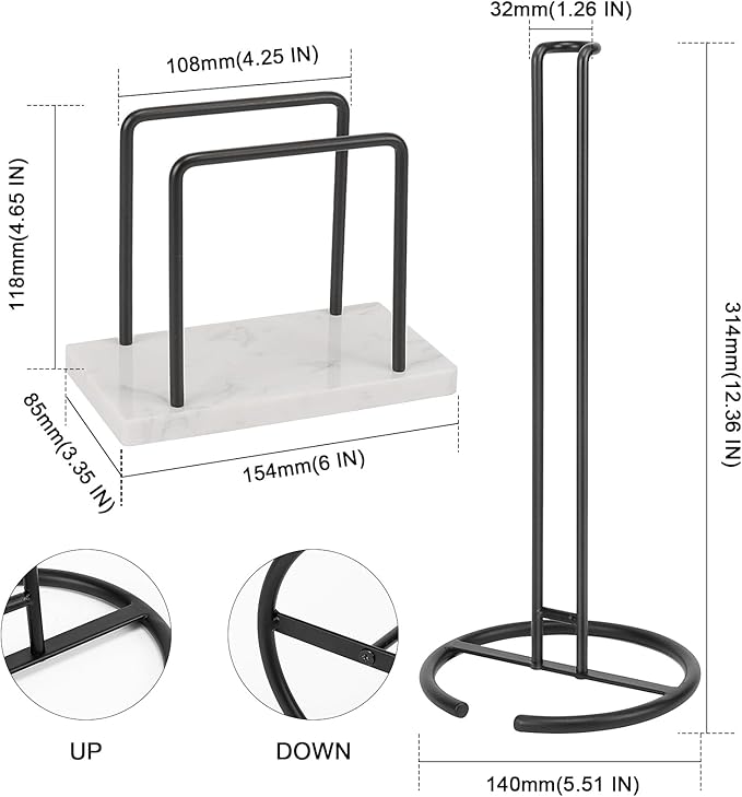 Livabber Napkin Holder, Metal Napkin Storage Modern Freestanding Tissue Paper Dispenser for Table Kitchen Countertop (Marble Base, Black Napkin Holder Set-2)
