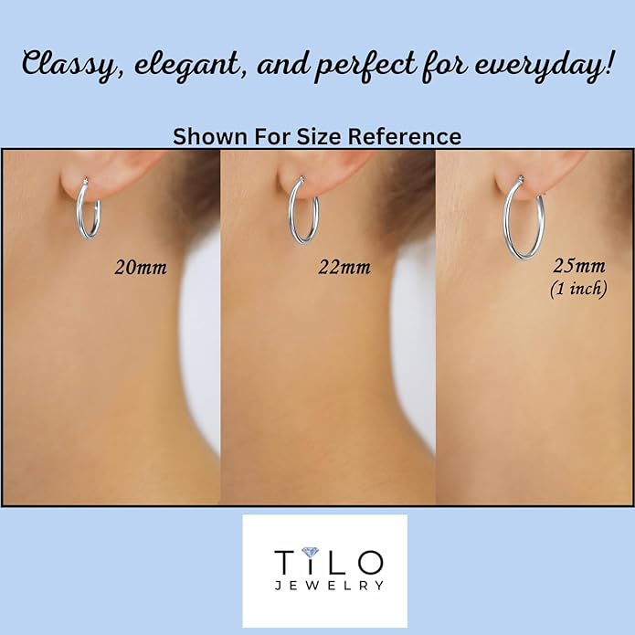 14k White Gold Classic Round Hoop Earrings