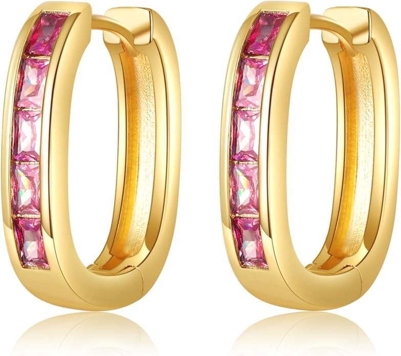 Trendy CZ Gold/Silver Hoop Earrings for Women Square Hypoallergenic chunky gold Hoop Earrings Geometric Minimalist Rectangle Hoops