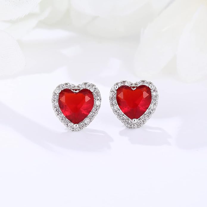 YOMELA Cubic Zirconia Earrings Studs, Halo CZ Birthstone Simulated Diamond Stud Earrings for Women