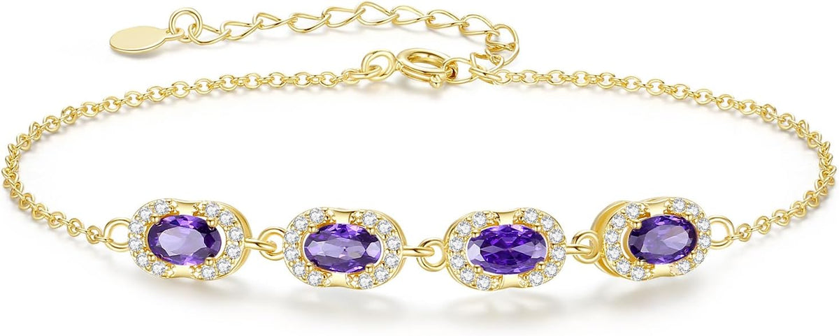 Birthstone Bracelets for Women, Gold Trendy Dainty Link Bracelet Jewelry Birthday Christmas Day Gifts for Women Girlfriend Friend Her Mom Wife