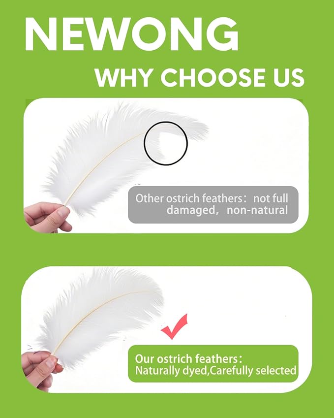 NEWONG 30pcs White Ostrich Feathers Natural Bulk 11-14inch(28-35cm) Vase Craft Wedding Home Party Centerpieces Christmas Day Decoration