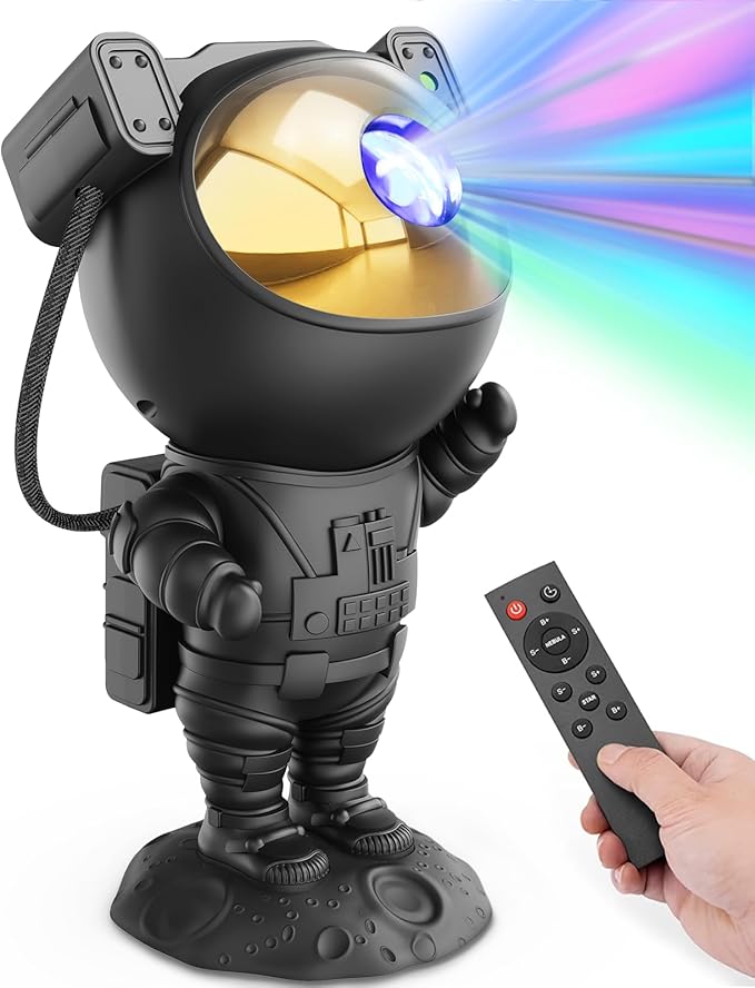 Galaxy Projector for Gaming Room Decor - Black Astronaut Star Projector, Cool Stuff for Men's Bedroom Accessories, LED Nebula Light with Remote, Christmas Gifts for Teen Boys & Gamers