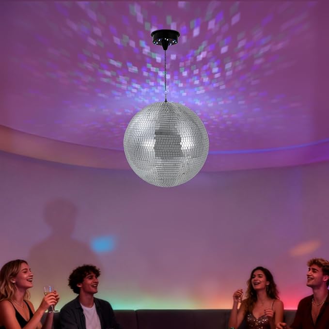 16" Disco Ball with Motor Hanging Disco Ball with Light 18 LEDs 5-6 RPM Spinning Disco Balls Light for Party DJ Bands Dance Club Bar